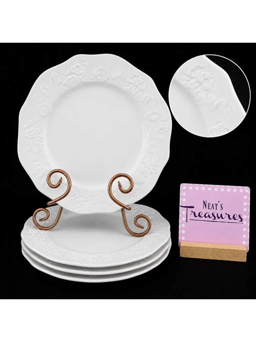 Better Homes And Gardens SUMMERDALE ROSE WHITE Stoneware Dinner Plates Set of 4